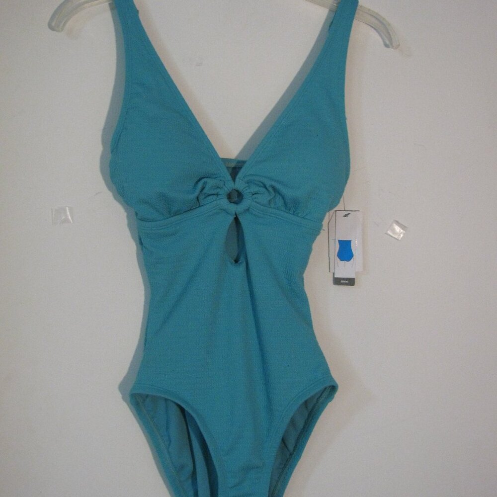 Time and Tru Teal One-Piece Swimsuit with Front Ring Detail